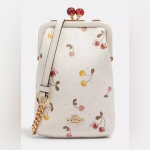Coach Nora White Leather Cherry Kisslock Frame Crossbody